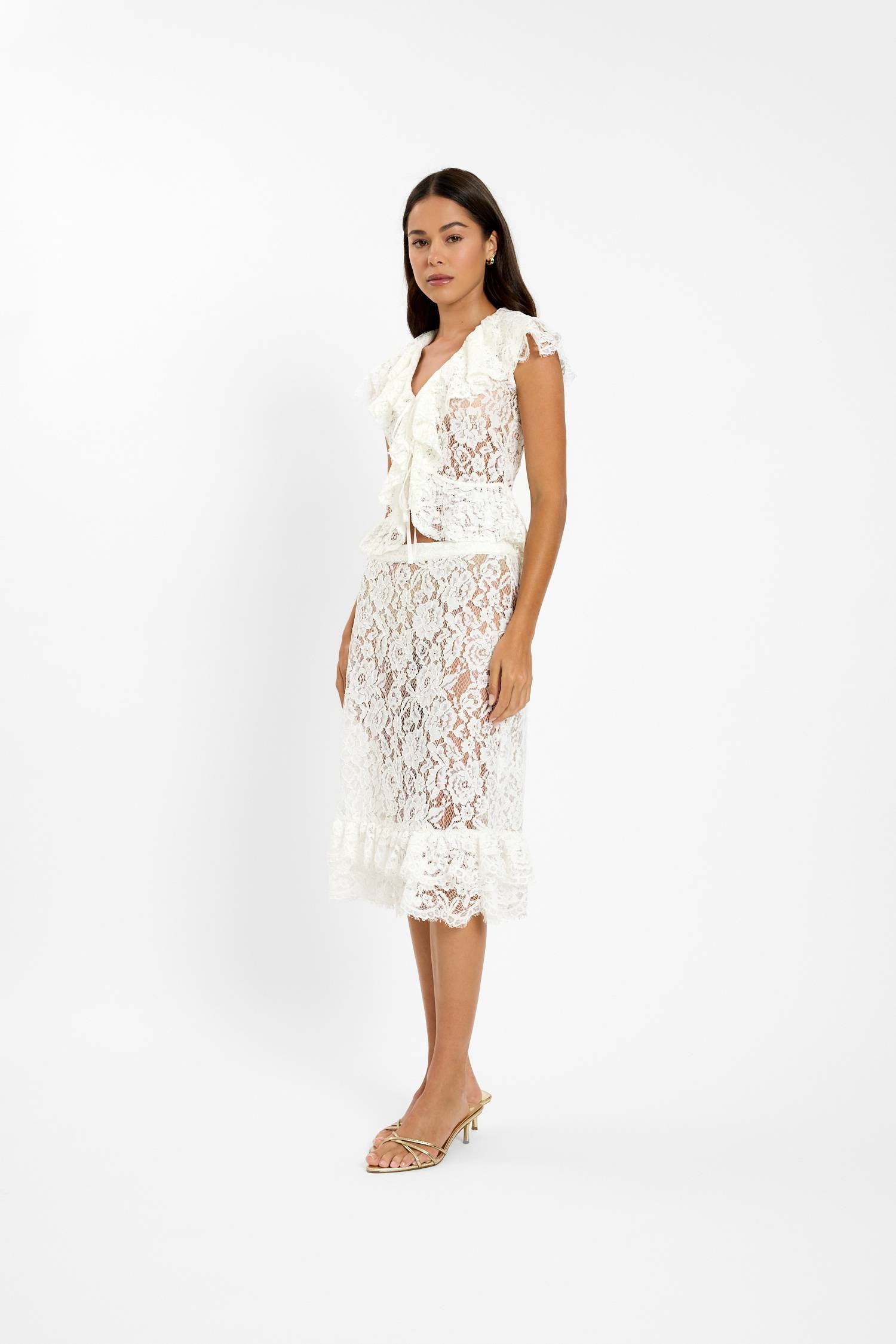 Frill Midi Skirt | White Lace