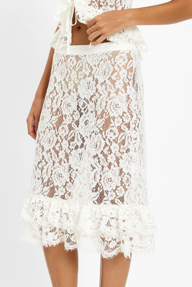 Frill Midi Skirt | White Lace