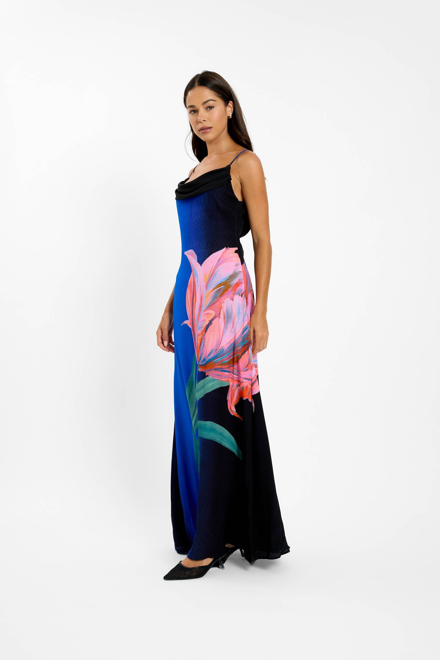 Draped Slip Dress | Cobalt Floral