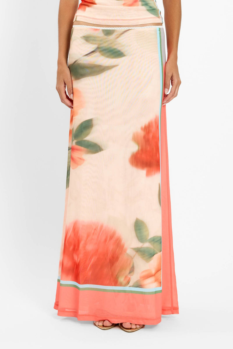 Maxi Skirt | Mesh Peach Floral