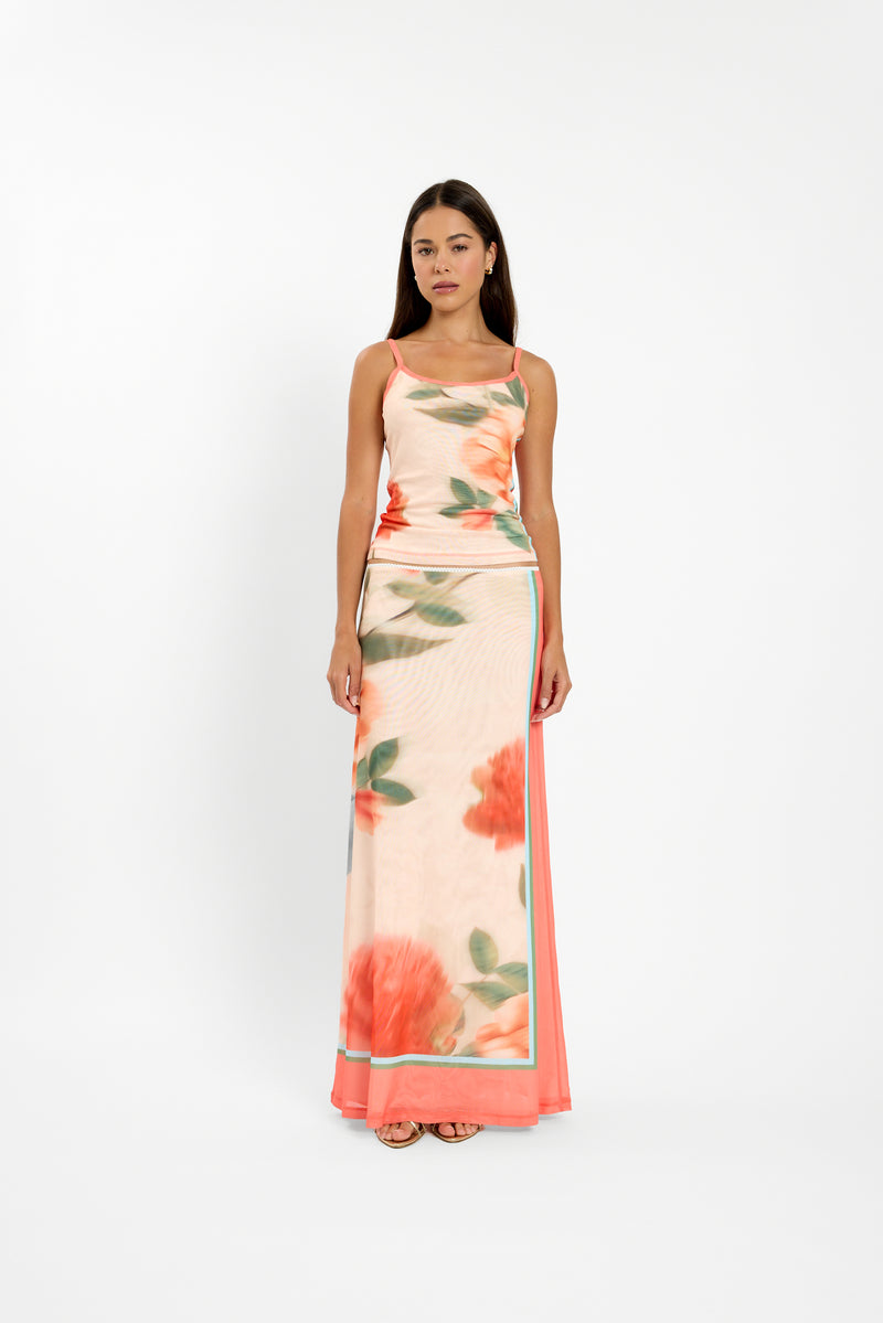 Maxi Skirt | Mesh Peach Floral