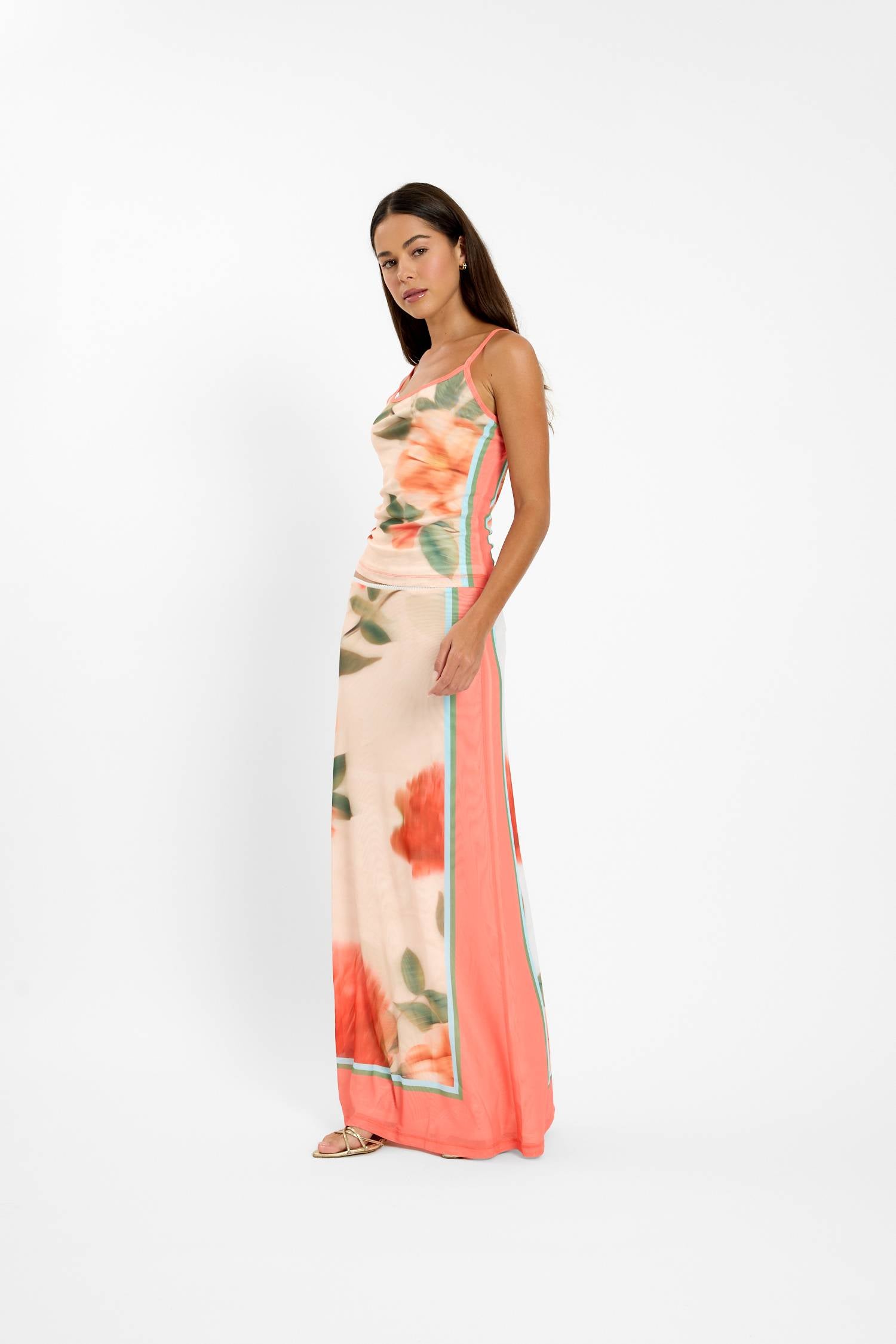 Maxi Skirt | Mesh Peach Floral