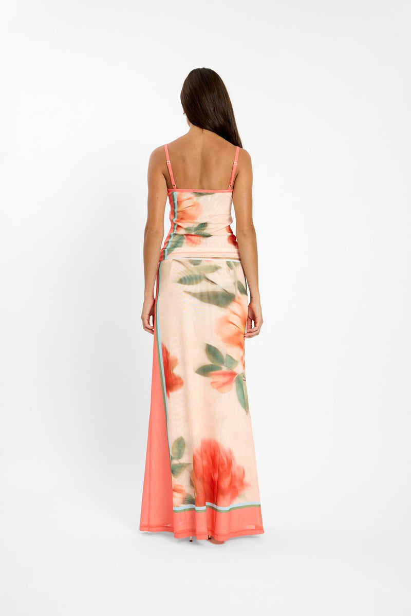 Maxi Skirt | Mesh Peach Floral