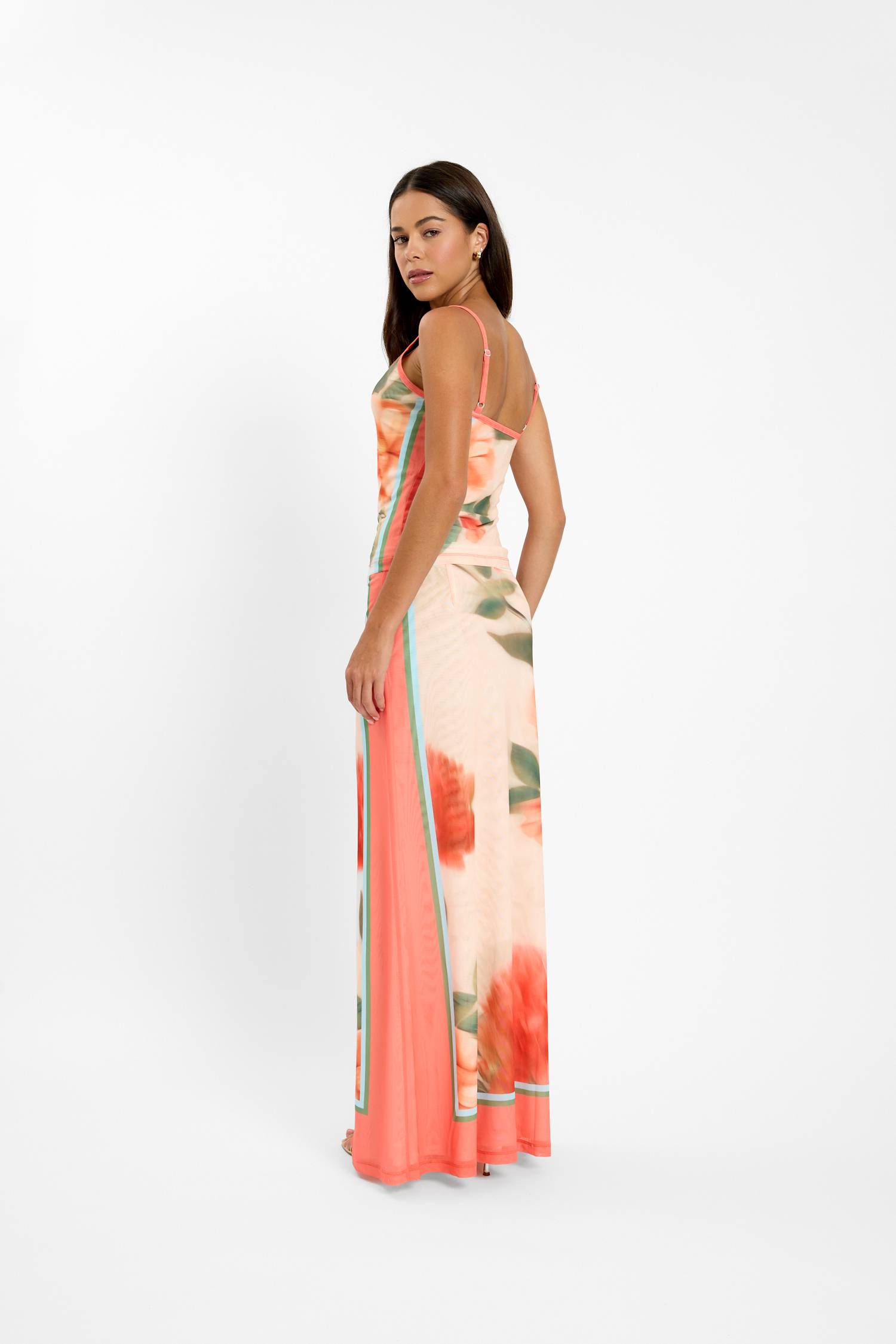 Maxi Skirt | Mesh Peach Floral
