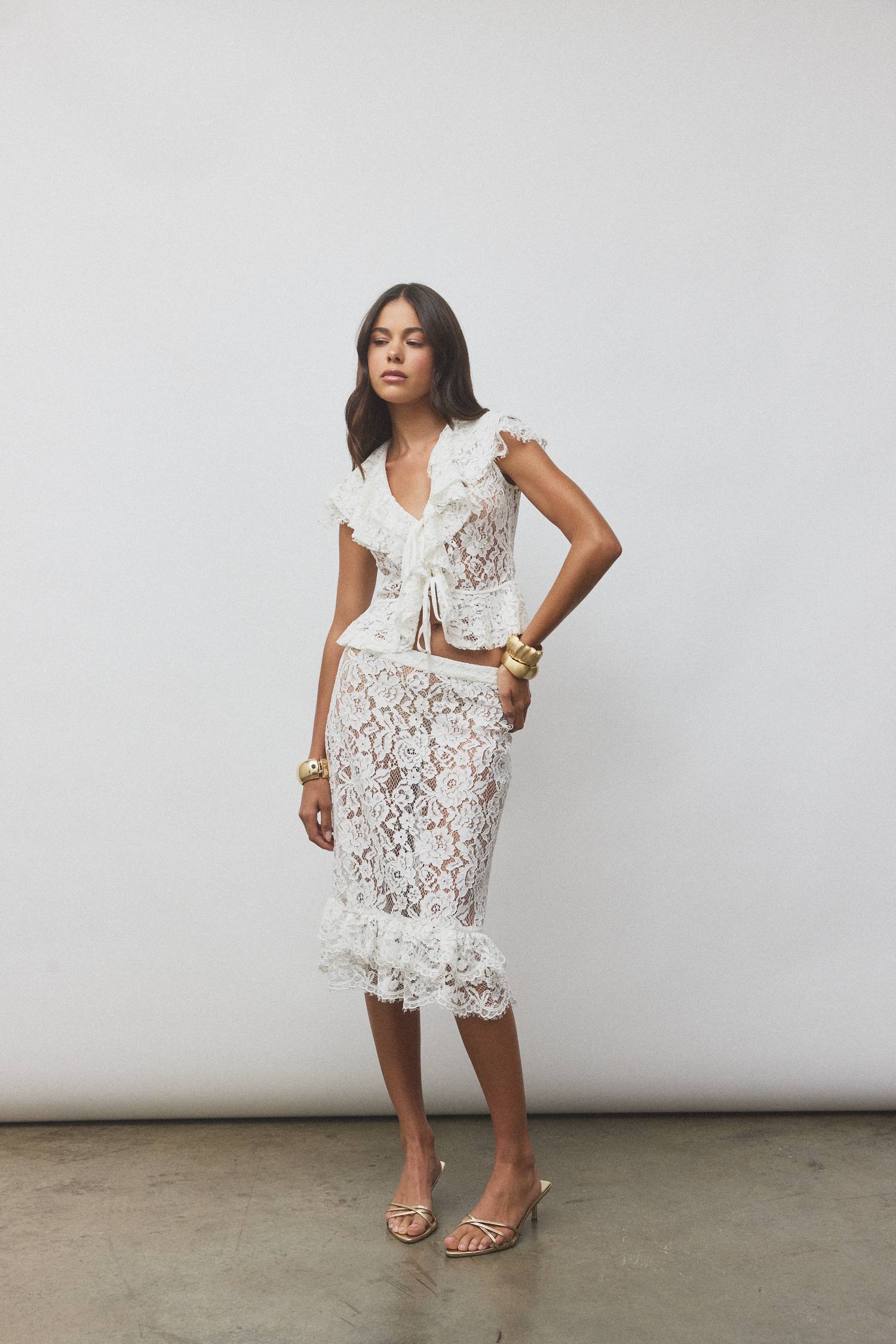 Frill Midi Skirt | White Lace
