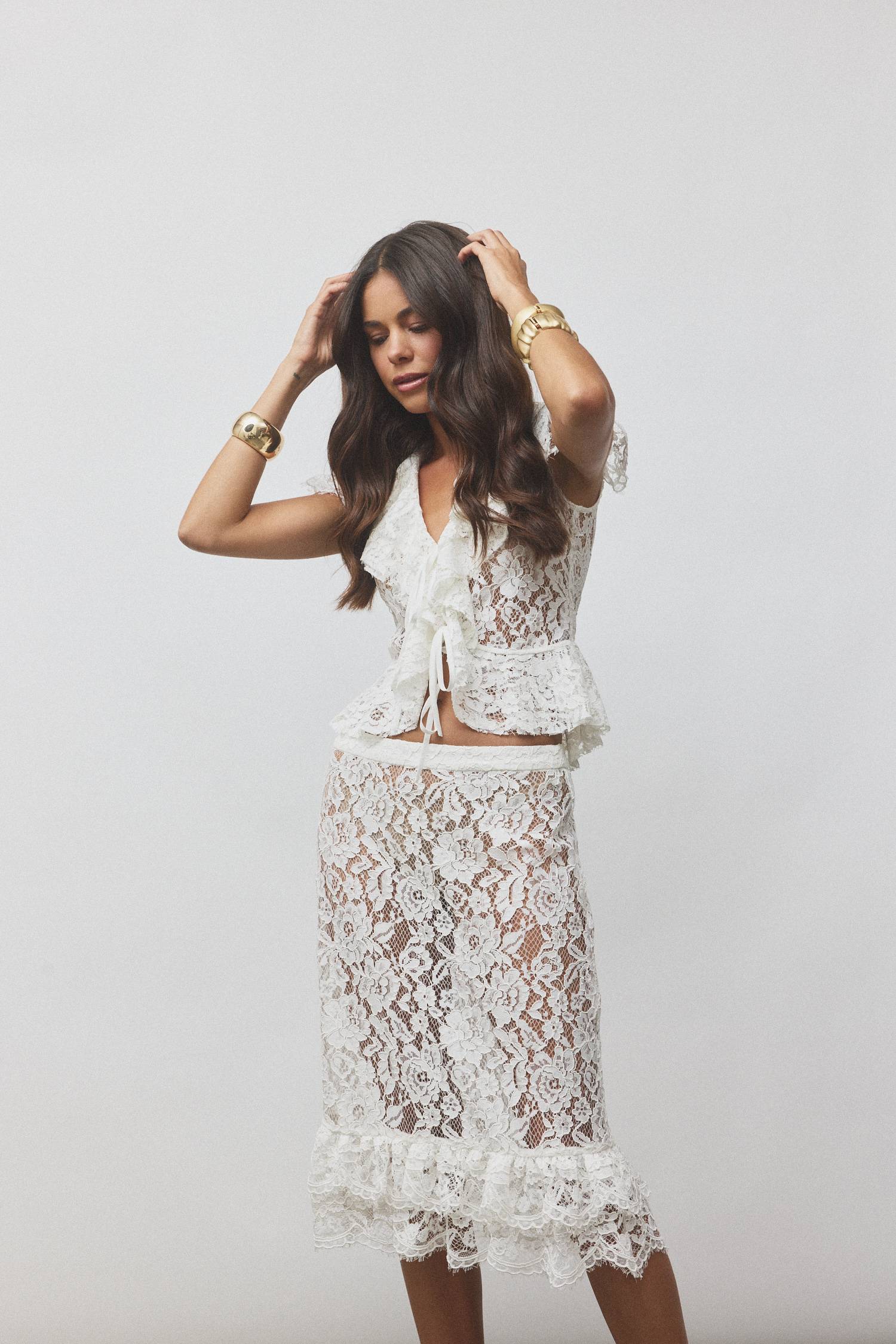 Frill Midi Skirt | White Lace