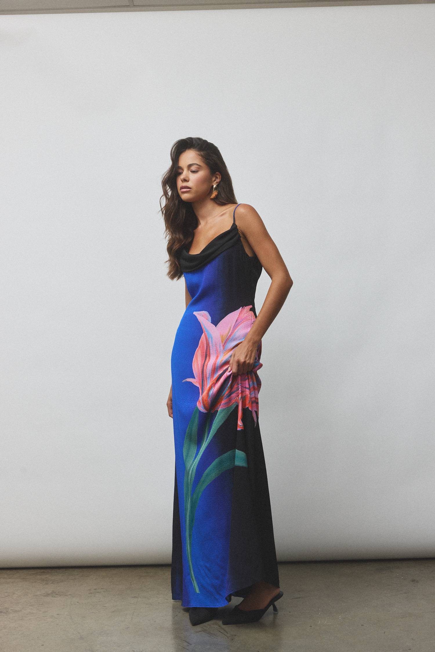 Draped Slip Dress | Cobalt Floral