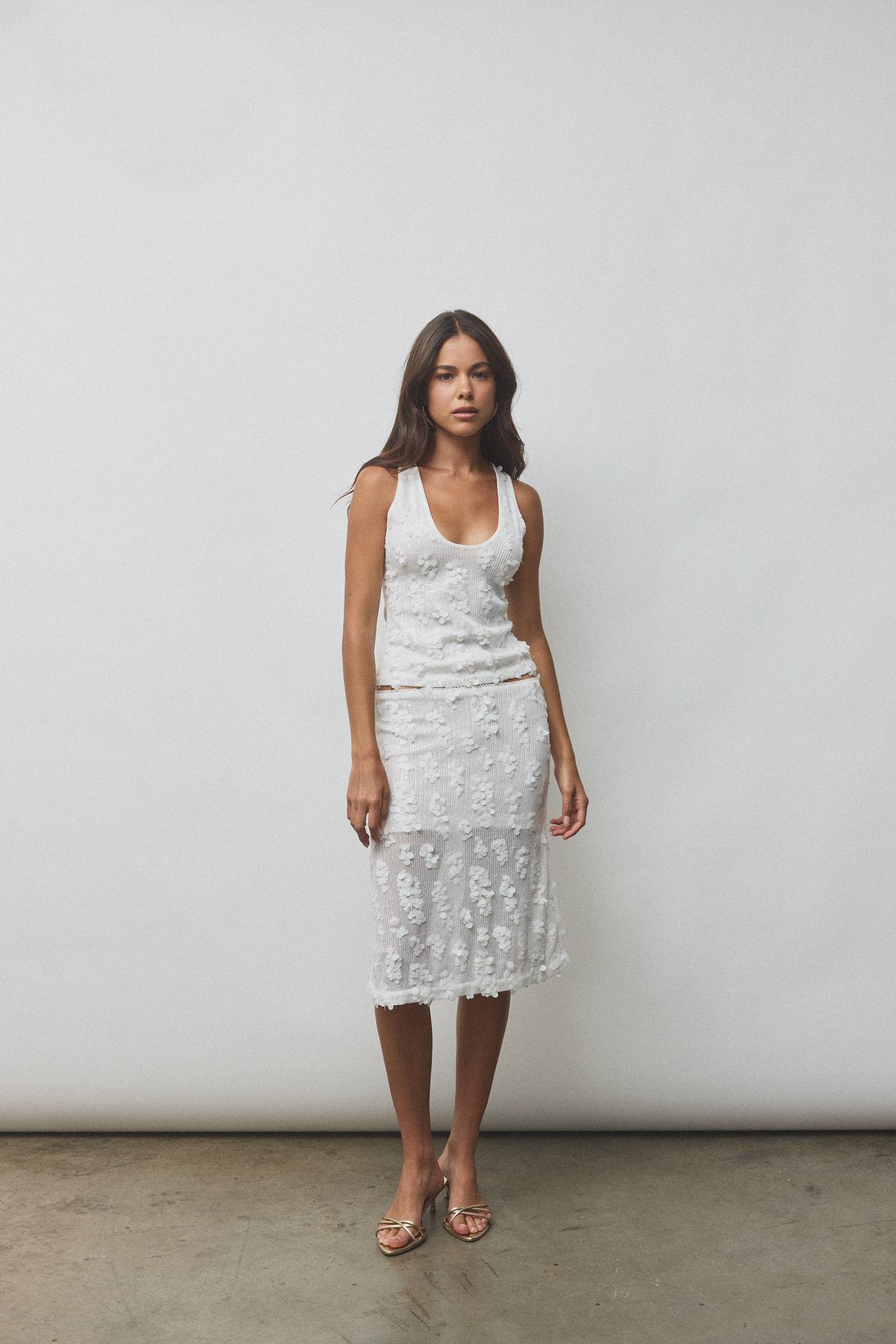 Midi Skirt | White Sequin