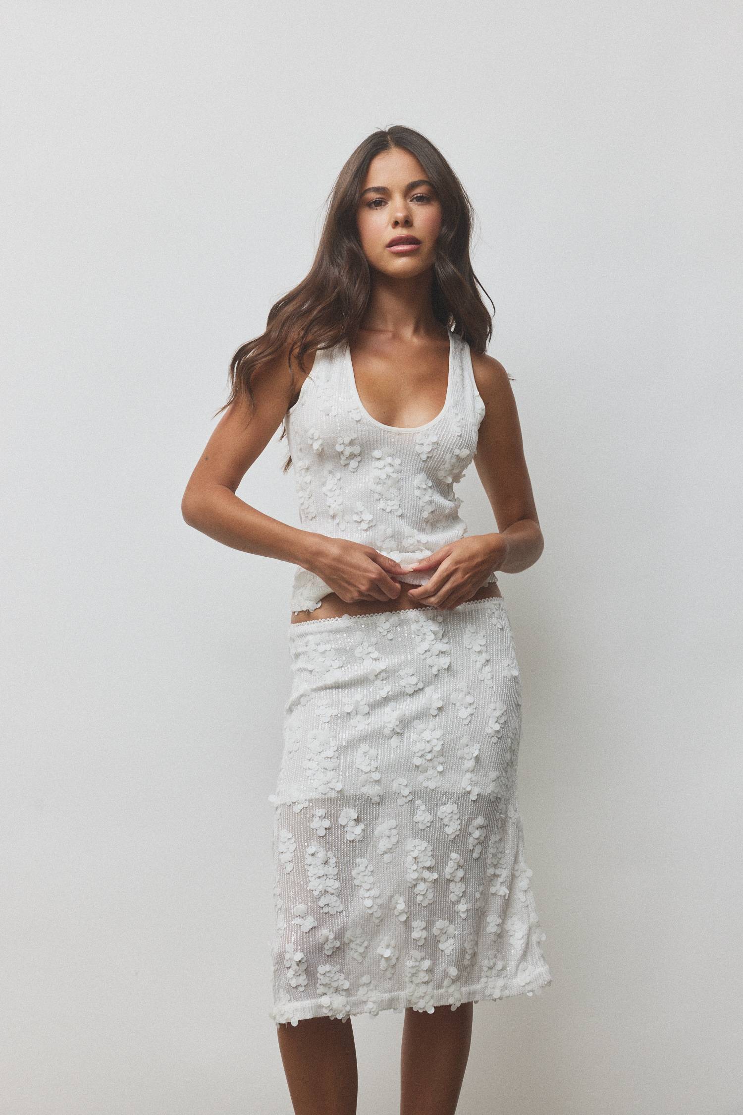 Midi Skirt | White Sequin