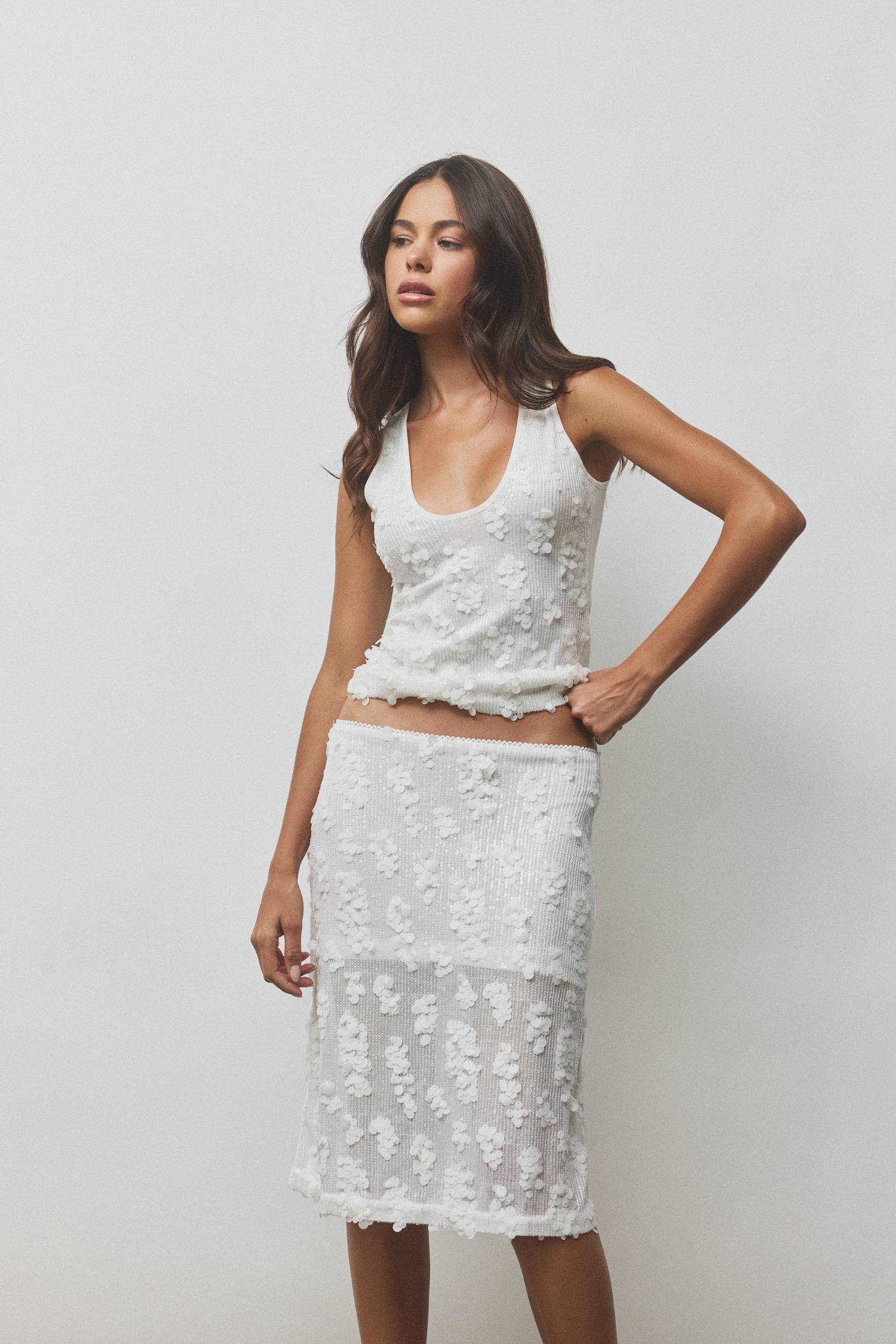 Tank Top Mesh | White Sequin