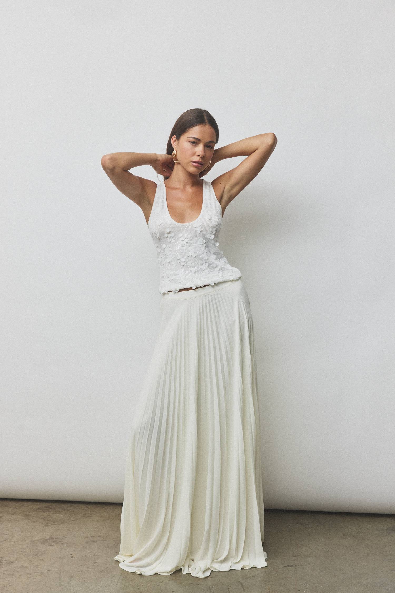 Sunray Pleat Maxi Skirt | Ivory