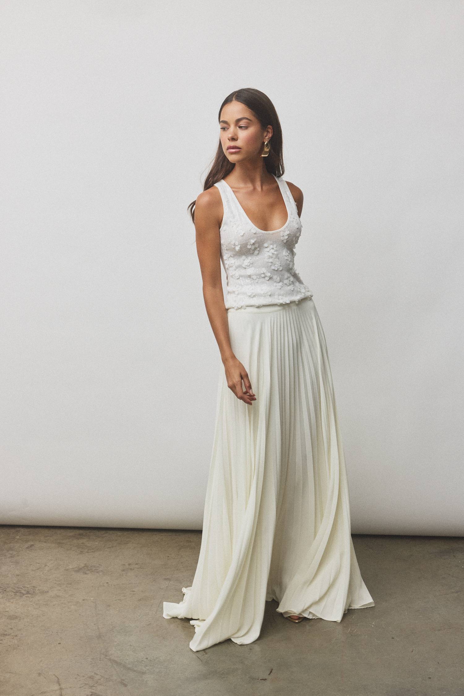 Sunray Pleat Maxi Skirt | Ivory