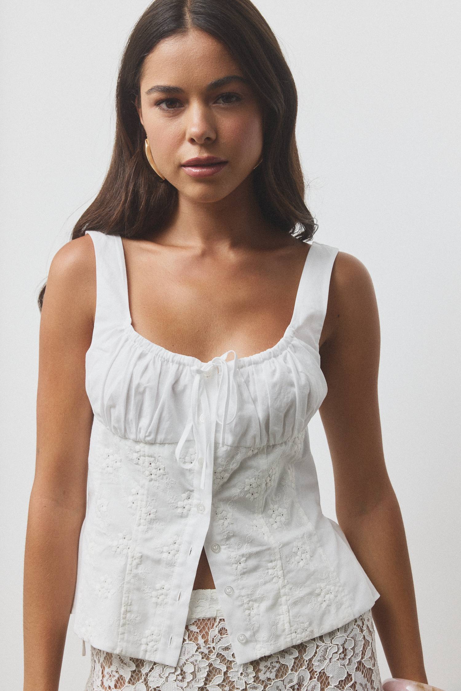 Peplum Embroidered Top | White