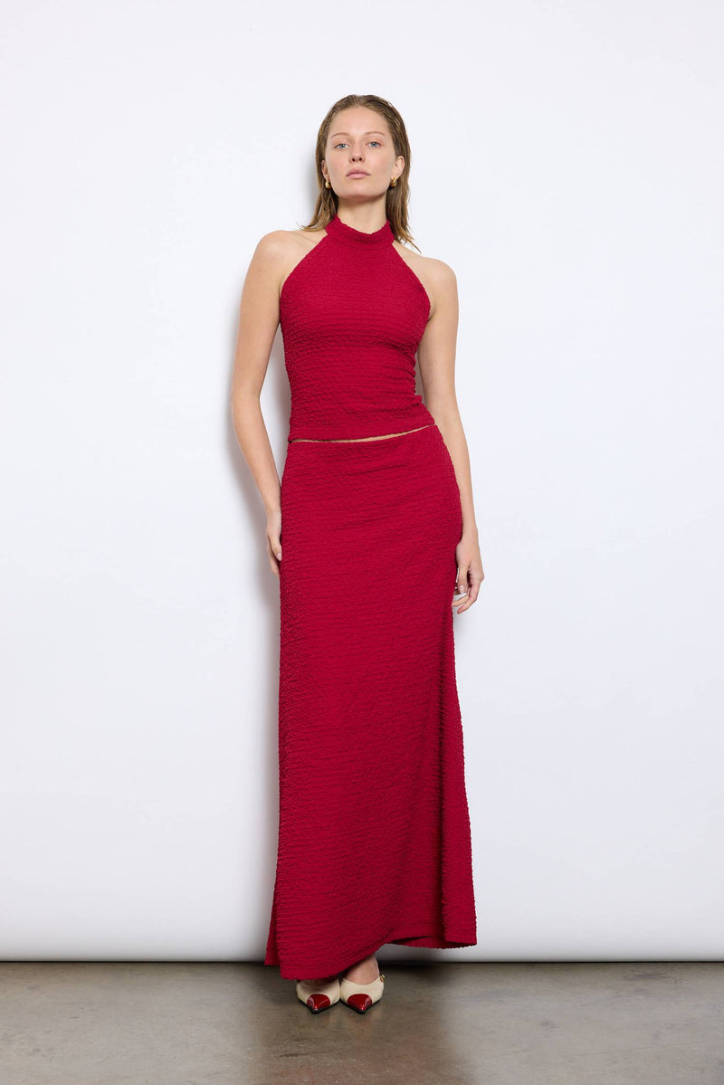 Textured Maxi Skirt | Deep Red