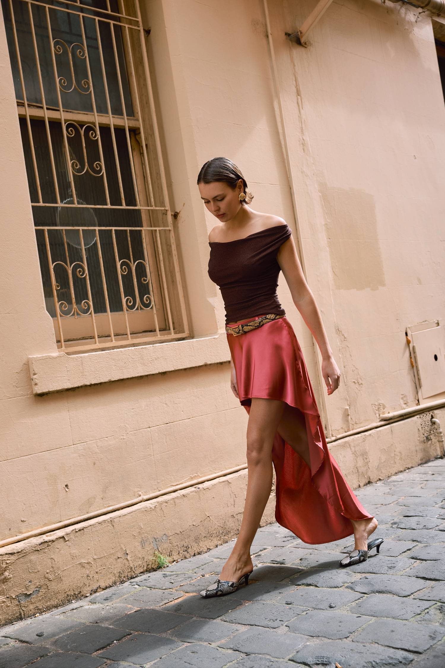 Bias Cascading Skirt | Rose Satin