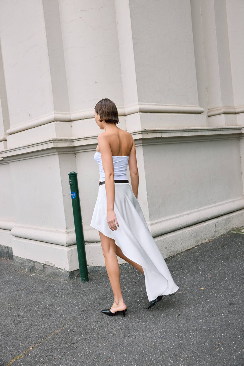 Bias Cascading Skirt | Ivory Satin