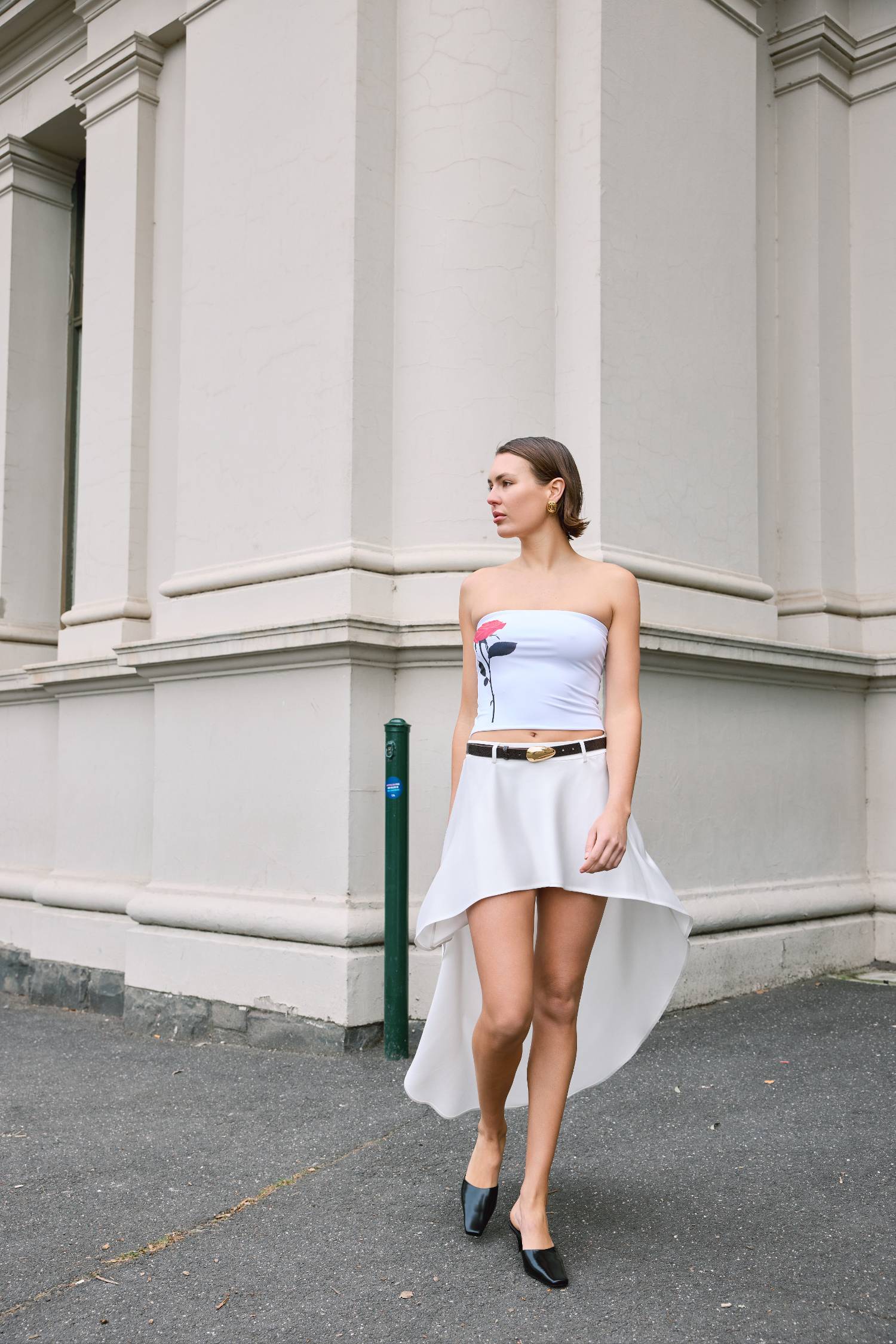 Bias Cascading Skirt | Ivory Satin